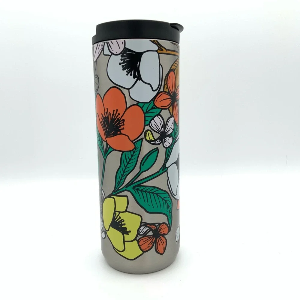 Starbucks 2018 Poppy Retro Flowers Travel Mug Cup‎ Stainless Steel Collectors